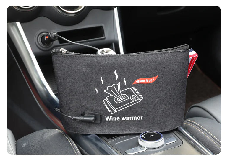 Portable Baby Wipe Warmer Bag for Travel – Car-Powered Heating Pouch with 12V Cigar Plug, Compact & Lightweight