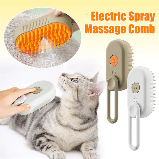 3-in-1 Electric Pet Steam Brush – Grooming, Massaging & Hair Removal Comb for Dogs & Cats with Mist Spray